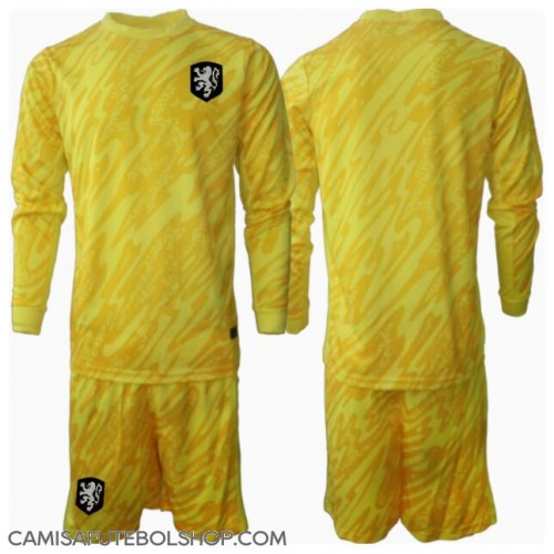 Camisa de time de futebol Holanda Goleiro Replicas 2º Equipamento Infantil Europeu 2024 Manga Comprida (+ Calças curtas)
